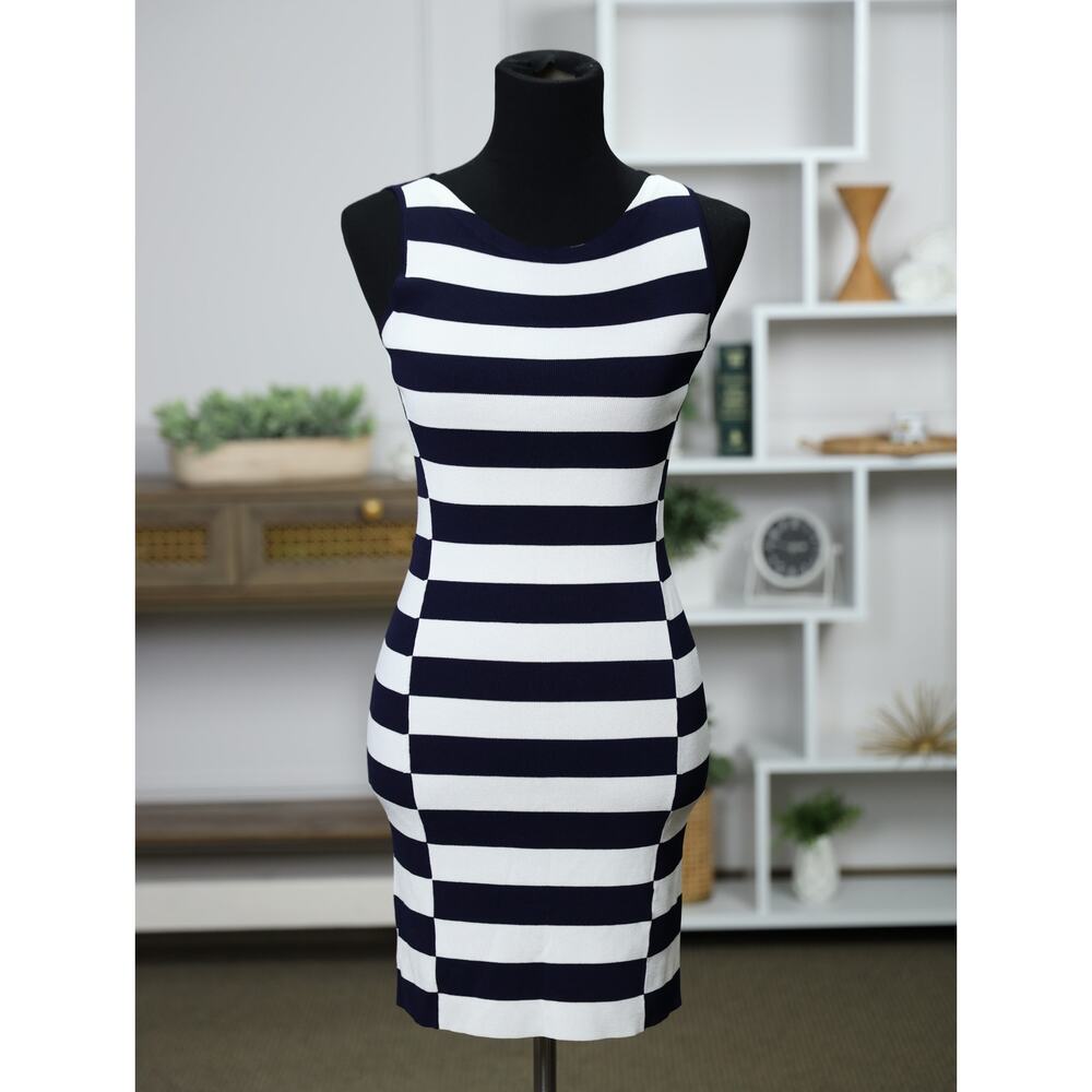 Theory Lasina Dasher Navy Ivory Nautical Stripe Knit Sheath Dress Petite Coastal - Picture 4 of 15